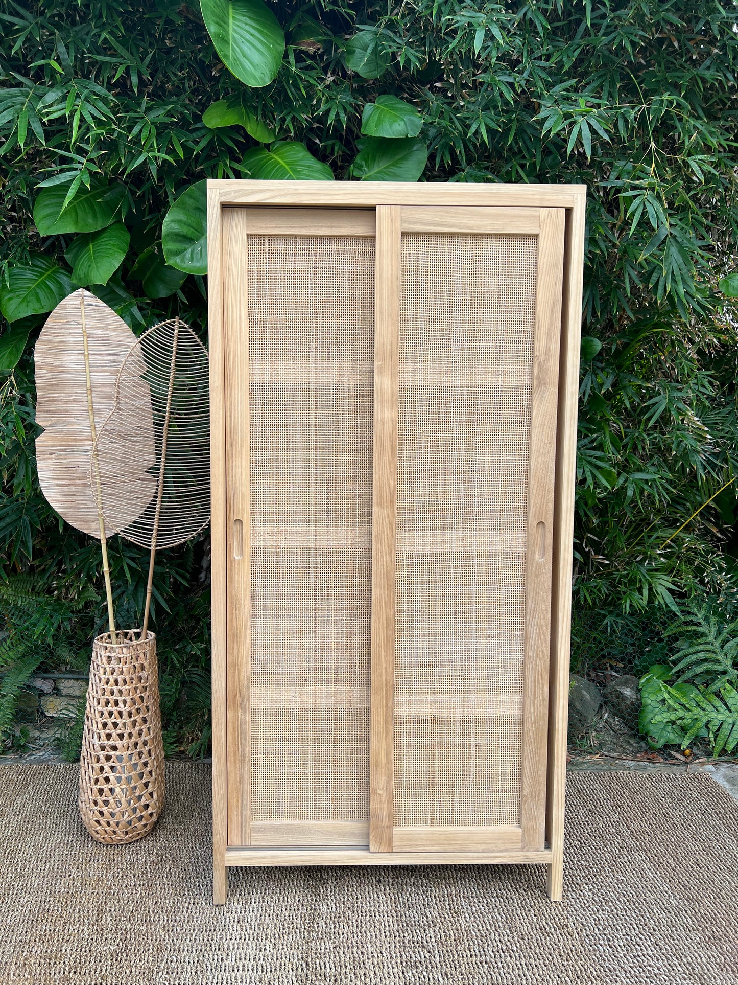 Sungkai and Rattan with sliding door