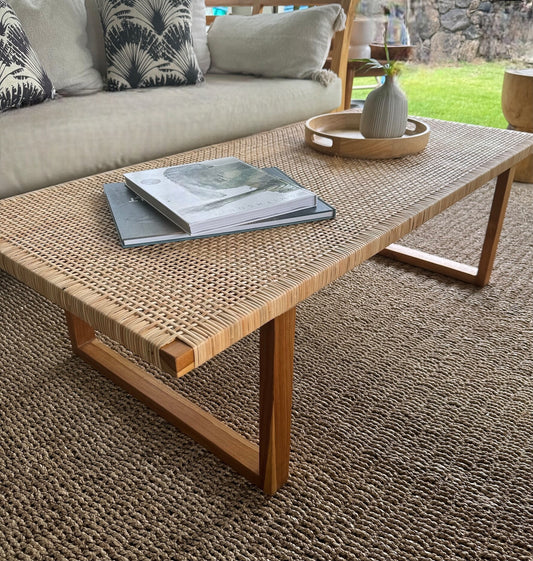 Teak and Rattan Ottoman/Table