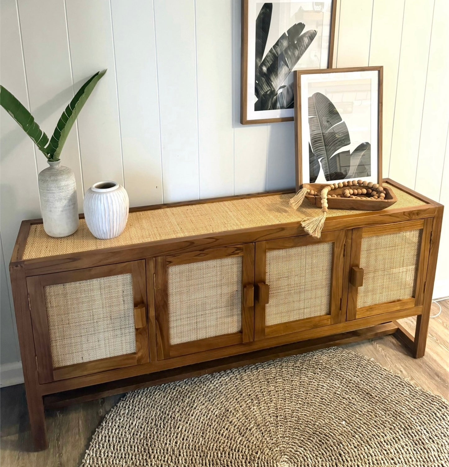 Teak Square Weave Console