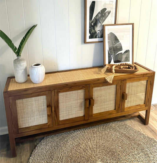 Teak Square Weave Console